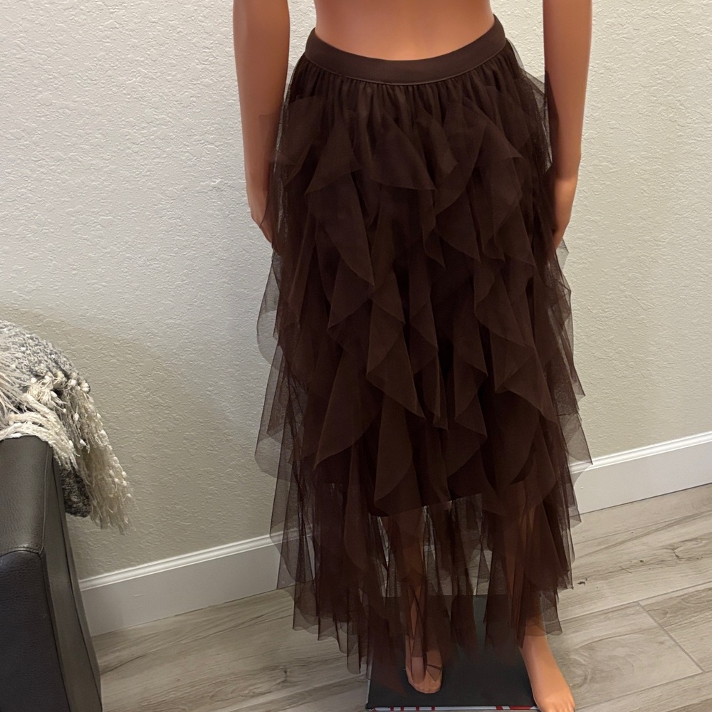 Strapless Layered Tulle Dress in Chocolate Brown - Picture 4 of 4